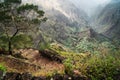 Santo Antao, Cape Verde. Hiking trail path leading between mountains into Xo-Xo valley with scenic impressive landscape