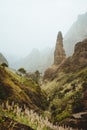 Santo Antao. Cape verde. Xo-Xo valley with amazin mountain peaks. Many cultivated plants growing in the valley between Royalty Free Stock Photo