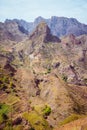 Santo Antao Island, Cape Verde. Amazing huge barren mountain rock in arid climate landscape
