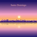 Santo Domingo city silhouette on sunset background