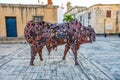 Santo Domingo, Dominican Republic. Bull sculpture of iron, Museum of the Royal House. Museum of Las Casas Reales.