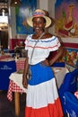 Santo Domingo, Dominican Republic. Girl in traditional Dominican dress. El Conde Street, Colonial Zone. Royalty Free Stock Photo