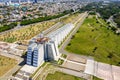 Santo Domingo, Dominican Republic - March, 2020: Aerial Drone view of famous Christopher Columbus lighthouse building in Santo