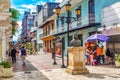 Santo Domingo, Dominican Republic - March, 2020: Statue of Bartholomew Columbus on Calle el Conde street in the colonial city