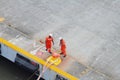 Santo Domingo, Dominican Republic - Nov 11, 2017: Port workers on mooring