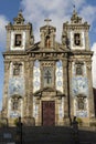 Santo Ildefonso church. Blue relegious tiles. Blue sky with clouds Royalty Free Stock Photo