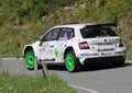 Santo Stefano D`Aveto, Italy- - September 6, 2020: the Skoda Fabia  race car  of the Guastavino-Siri  crew Royalty Free Stock Photo