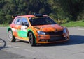 Santo Stefano D`Aveto, Italy- - September 6, 2020: the Skoda Fabia  race car wrc R5 Royalty Free Stock Photo