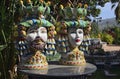 Close-up view of Sicilian ceramic vases in the form of heads (couple Moor\'s head). Sicilian tradition art