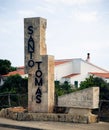 Santo Thomas holiday city entrance limestone sign monument in Menorca, Spain, September 12, 2019