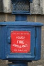 Santoft, Lincolnshire, UK, 18 September 2023. Trolley bus museum. Emergency telephone box.