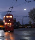 Santoft trolley bus museum, Santoft, Lincolnshire, UK. , November 2023. Night event with vehicles running and full lighting.