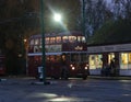 Santoft trolley bus museum, Santoft, Lincolnshire, UK. , November 2023. Night event with vehicles running and full lighting.