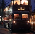 Santoft trolley bus museum, Santoft, Lincolnshire, UK. , November 2023. Night event with vehicles running and full lighting.