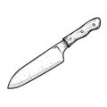 Santoku knife with wooden handle. Butcher and kitchen utensil. Chef\'s tool. Hand drawn sketch style drawing.