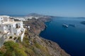 Santorini architectural detail and panoramic view on Fira and Oia town in summer traveling time