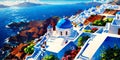 santorini caldera greece anime style stunning aestheti ai generated Royalty Free Stock Photo