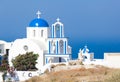 Santorini, church with blue cupola Royalty Free Stock Photo