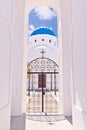 Santorini Church, Blue Dome, Arch View, Gate, Reflection