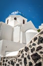 Santorini, classically Thera, and officially Thira is an island in the southern Aegean Sea. It is the largest island of a small, Royalty Free Stock Photo