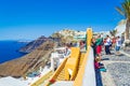 Santorini cliff top street view Fira Aegean Sea coast panorama Greece