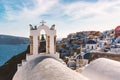 Santorini famous view with white houses and churches. Royalty Free Stock Photo