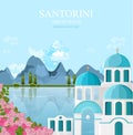 Santorini Greece architecture facades Vector. Travel banner with white and blue houses backgrounds