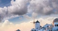 Santorini, Greece. Beautiful panoramic view of Oia village at dusk Royalty Free Stock Photo