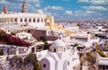 Santorini, Greece: Catholic Cathedral church of saint john the baptist in the day, Fira, Famous Greek island Royalty Free Stock Photo