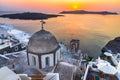 Santorini, Greece - Colored sunset scenic with Firostefani church