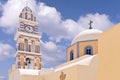 Santorini Greece Greek Orthodox Church, Clock Tower, Dome and Cross Royalty Free Stock Photo