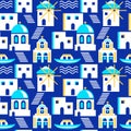 Santorini Greece island seamless pattern