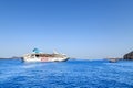 ETS tur cruise ship on the bay of sea near port of Fira, Santorini island, Greece Royalty Free Stock Photo