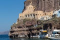 Panoramic view of port of Santorini island, Thira, Cyclades, Greece Royalty Free Stock Photo