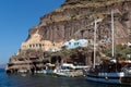 Panoramic view of port of Santorini island, Thira, Cyclades, Greece Royalty Free Stock Photo