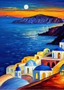 Colorful Santorini oil knife painting Royalty Free Stock Photo