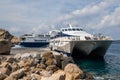 Ferries at Athinios port of Santorini Island, Greece Royalty Free Stock Photo
