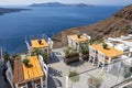 Greek seafront restaurant in Fira on Santorini Island. Cyclades, Greece