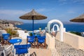 Restaurant overlooking the caldera and volcano in Akrotiri village on the island of