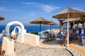 Restaurant overlooking the caldera and volcano in Akrotiri village on the island of