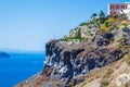 Rugged landscape,luxury hotels on the cliff edge of the Caldera Santorini Greece Royalty Free Stock Photo