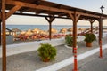 Seaside promenade and Black Beach in Perissa, a town on the island of Santorini. Cyclades
