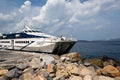 Sifnos Jet passenger ship Seajets, high-speed ferry in harbor of Santorini Island, Greece Royalty Free Stock Photo