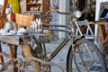 SANTORINI GREECE - SEPTEMBER 14, 2013: Souvenir shop and old retro bicycle in Oia santorini Greece