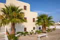 Typical summer villa in Perissa village on southern side of Santorin. Cyclades, Greece