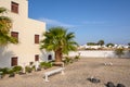 Typical summer villa in Perissa village on southern side of Santorin. Cyclades, Greece