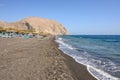 View of black sand beach of Perissa on the island of Santorini. Cyclades, Greece Royalty Free Stock Photo