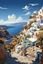 Santorini, Greece travel illustration, created with generative AI