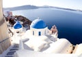Santorini greek island blue dome churches Royalty Free Stock Photo