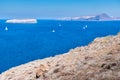 Cruse ship and boats on the Caldera from a mountain of Santorini Royalty Free Stock Photo